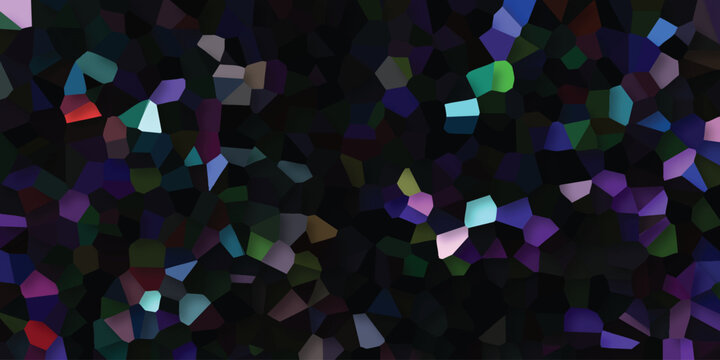 Dark abstract mosaic with a dense scattering of colorful geometric polygons in blues purples and greens, offering a rich textured background for digital art