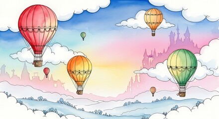 Obraz premium Colorful hot air balloons floating sky.
