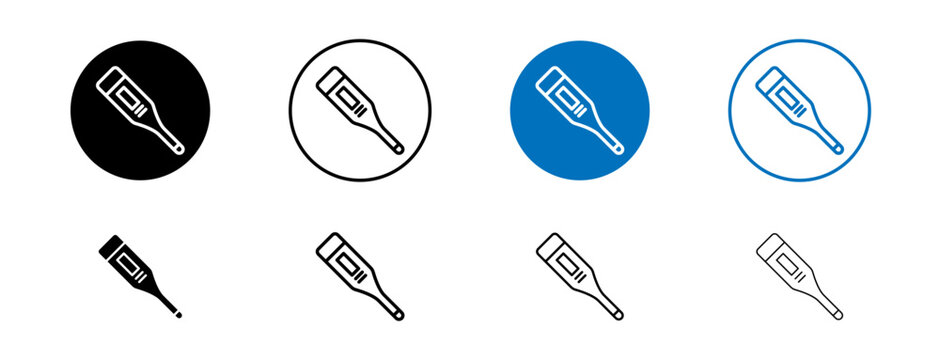 Digital thermometer icons set in black and blue colors on white background
