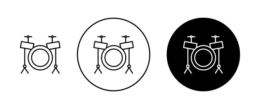 Drum set icons set in black and blue colors on white background
