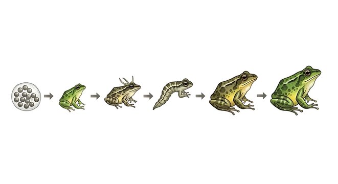 Frog Life Cycle Stages Metamorphosis Process.