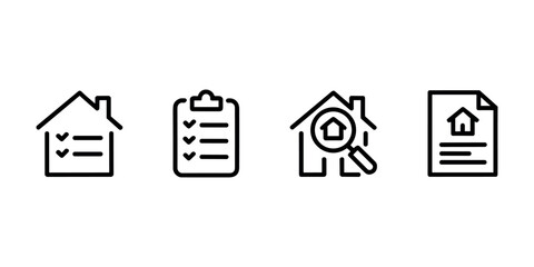 Fototapeta premium Black and white line of house checklist clipboard magnifying glass line black and white