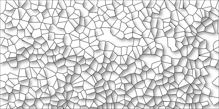 Irregular Polygon Tessellation with Black Borders and Gentle Shadows on a White Canvas for Contemporary Graphic Design