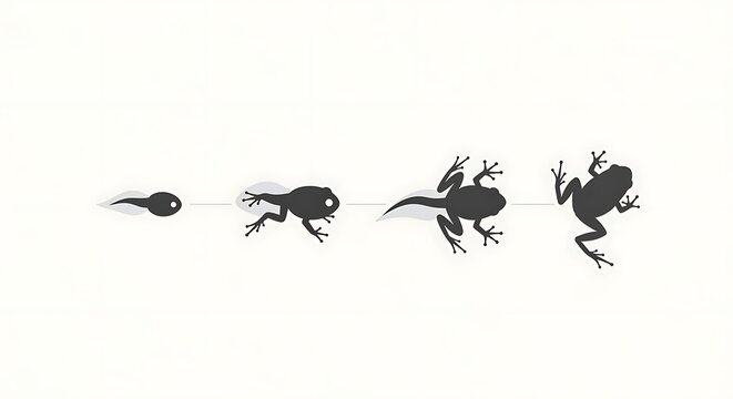 Frog life cycle stages silhouette sequence.