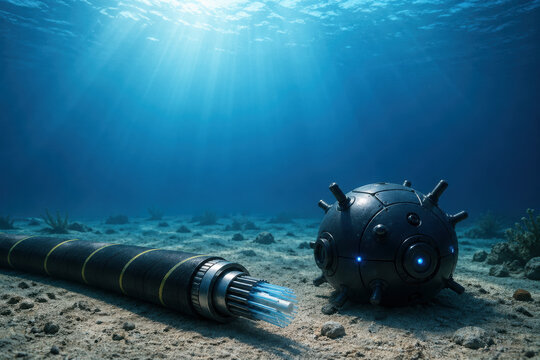 Naval Mine Beside Subsea Communication Cable