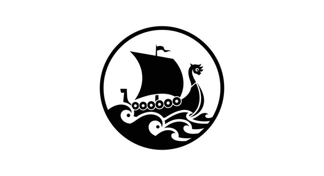 Viking Ship Sailing on Waves.