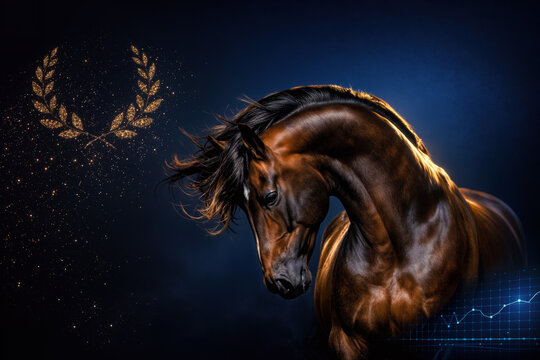 FEI World Equestrian Games dressage warmblood horse in collected frame with laurel gold dust holographic performance grid editorial image