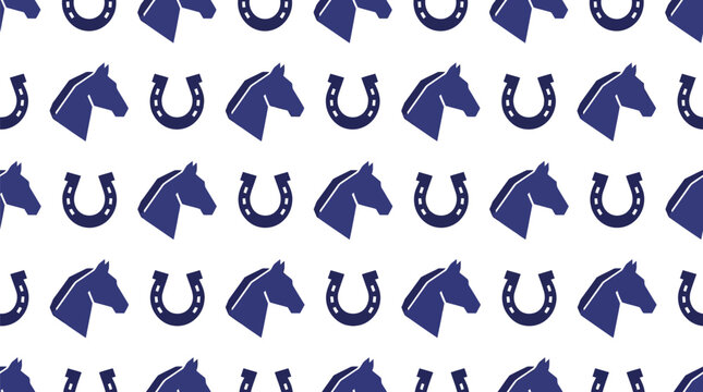 Horseshoe and horse head icons create a repetitive pattern on a clean white background.