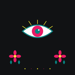 Obraz premium Abstract vector illustration of a black iris eyeball icon with eyelashes and eyebrow symbol for vision and beauty logo design