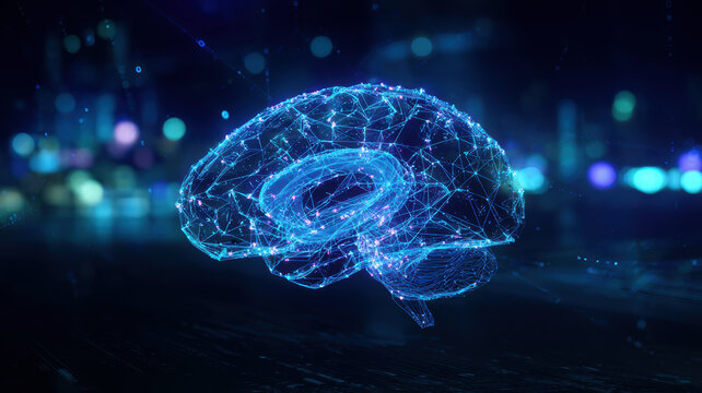 Colorful human brain in abstract digital space