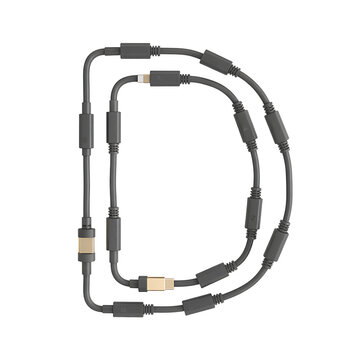 Letter D made from otg cables and connectors on white background