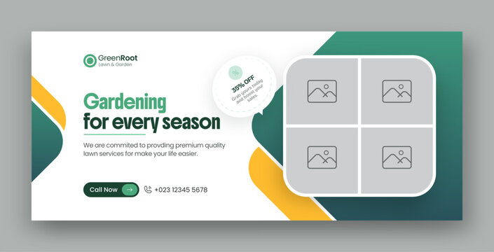 Lawn care and gardening services social media facebook cover or web banner design template 