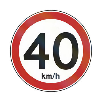 Red speed limit sign 40 kmh on white background