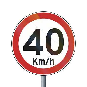 Speed limit sign 40 kmh isolated on white background