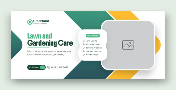 Lawn care and gardening services social media facebook cover or web banner design template 