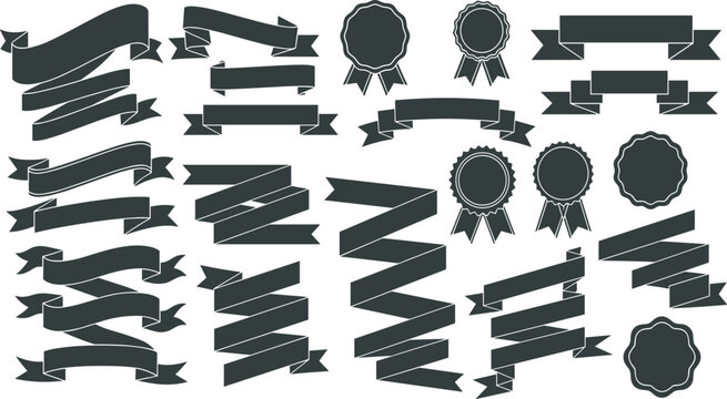 Neumorphic UI web navigation ribbon banners and badge vector set