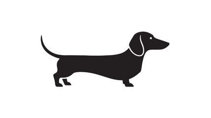 Dog silhouette icon with black dachshund shape and simple white background for premium pet branding graphics featuring animal graphic, canine, vector © skakter24