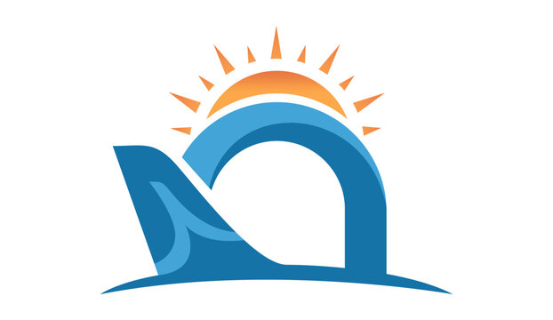 Travel agency logo with sun wave and blue ocean symbol vector summer vacation concept