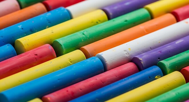 Colorful chalk pastels arranged in a close up vibrant composition
