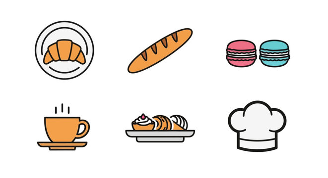 Bakery and Pastry Icon Set on White Background