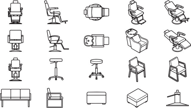 A collection of barber chairs, showcasing diverse styles and designs, presents the essence of comfort and functionality within a salon setting. 