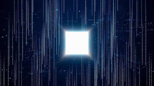 Digital data stream with glowing square ideal for tech startups and software promos
