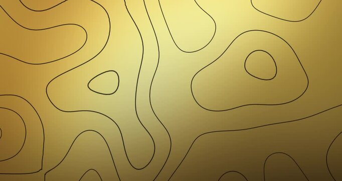 4K seamless loop motion background of gold topographic map with black contour lines, abstract organic golden texture for premium corporate and luxury brand footage.