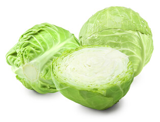 Fototapeta premium green cabbage with pieces isolated on white background. clipping path