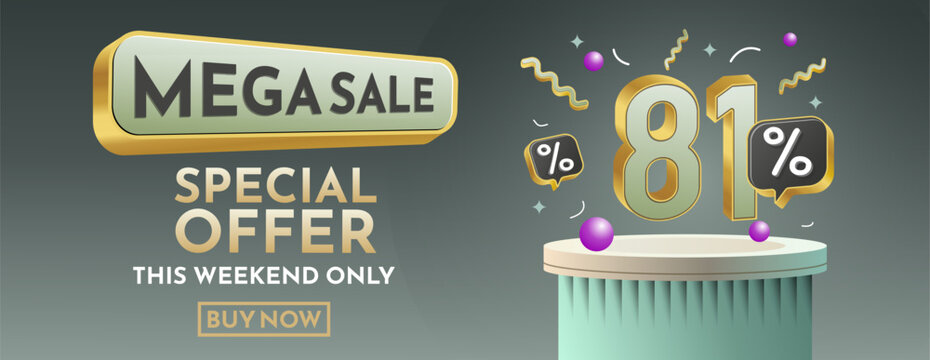 Save offer, 81 off sale banner. Sign board promotion. Vector illustration. Editable color and vector.