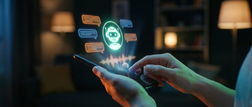 Engaging with ai chatbot technology user interaction on mobile device digital environment close-up viewpoint innovative communication concept