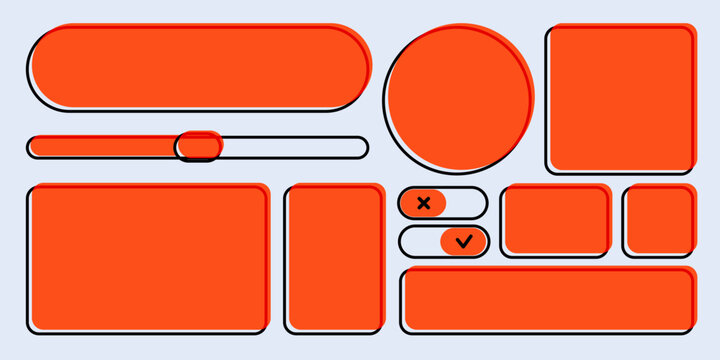 Set of modern orange UI interface buttons and web elements for website design and mobile app. Vector illustration.