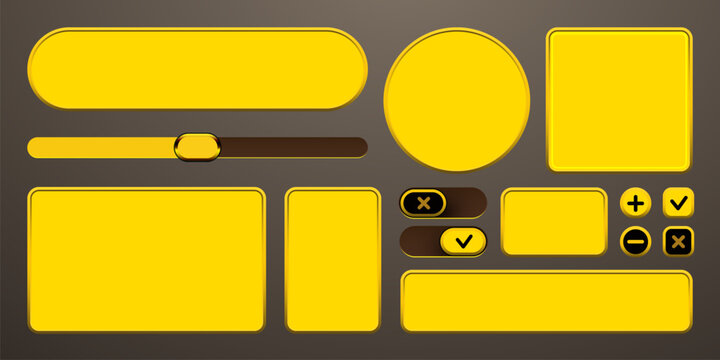 Set of golden UI button frames and interface elements for game or web app design. Vector illustration