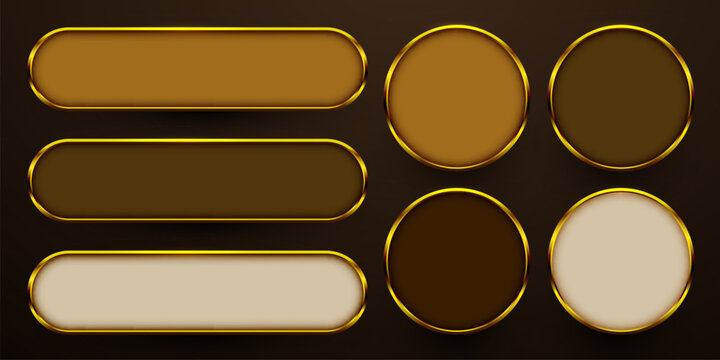 Set of golden frame web buttons and UI elements for design interface and web site navigation. Vector illustration