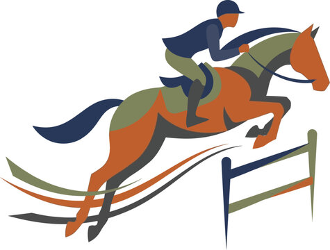 Horse jumping over a hurdle displays the grace and agility of a trained show jumping athlete in motion.
