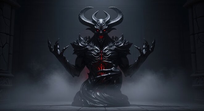 Dark Demon Statue in a Mysterious Dungeon.