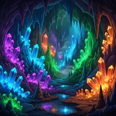 Naklejka premium Vibrant Crystal Cave with Rainbow Colors.