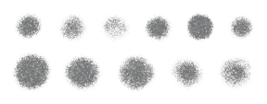A grid of abstract halftone dot patterns forming irregular oval shapes on a white background.