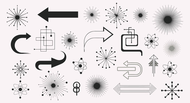 Retro Mid-Century Modern Design Elements with Atomic Shapes Starbursts and Arrows