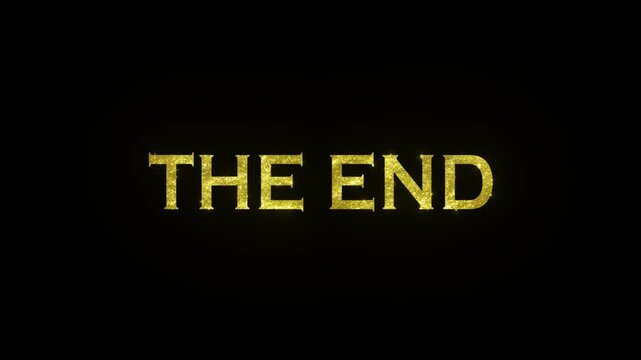 The End text animation, cinematic ending title, golden movie end screen, dramatic typography animation, film finale text effect, elegant ending overlay, glowing title animation, alpha channel text