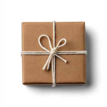 Wrapped gift box with string and bow top view