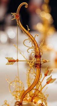 Golden Sugar Sculpture of a Bow and Arrow.