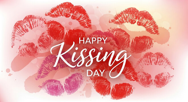 Valentine's Day, Kissing Day, Lipstick Kiss Marks, Red Pink Lip Prints, Romantic Background