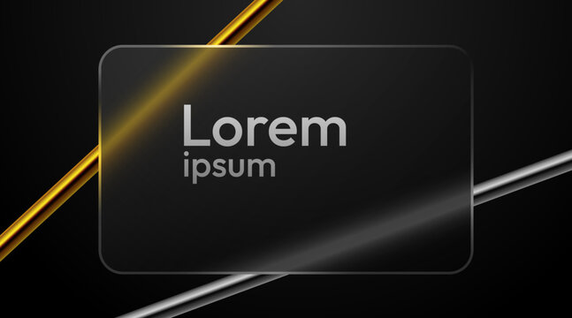Glass morphism frame with metallic lines on a dark background. Stylish banner for text. Vector illustration.