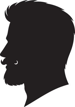 Profile Silhouette of a Man with Trendy Beard and Pompadour Hairstyle Isolated on White