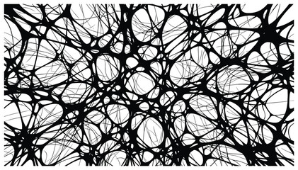 Obraz premium Abstract graphic of interconnected black tendrils and lines on a clean white background.