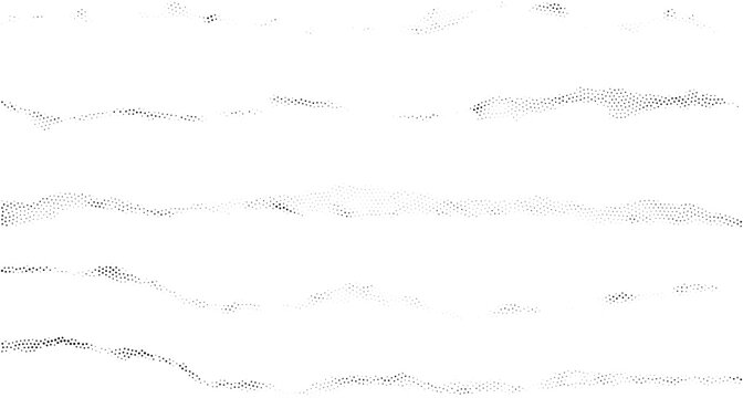 Abstract grayscale halftone gradient pattern with irregular wavy horizontal dotted lines texture.