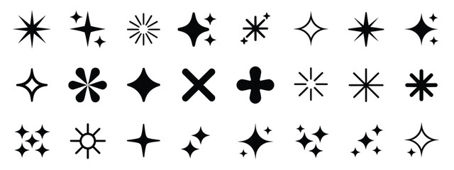 Sparkle icon set with shining star symbols and twinkle shapes, minimal solid style decorative glow and highlight vector illustration © Sidratul Muntaha 4