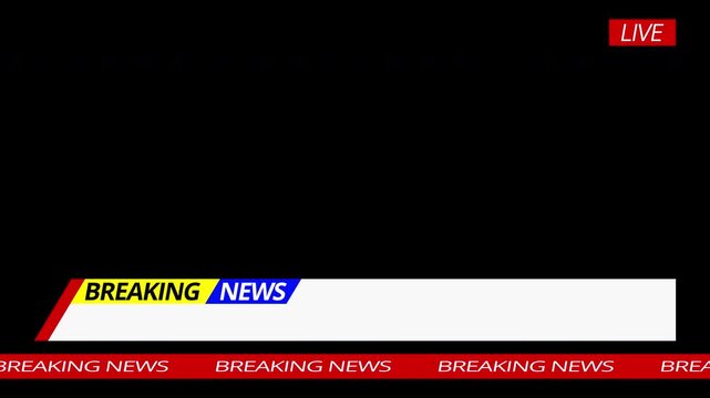 Live breaking news label screen animation. TV broadcast style animation for breaking news or live updates. transparent background 4K Video