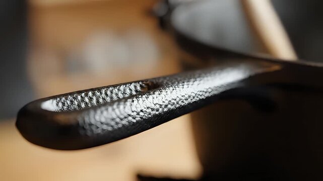 Closeup of a piano pedal with textured surface detail.