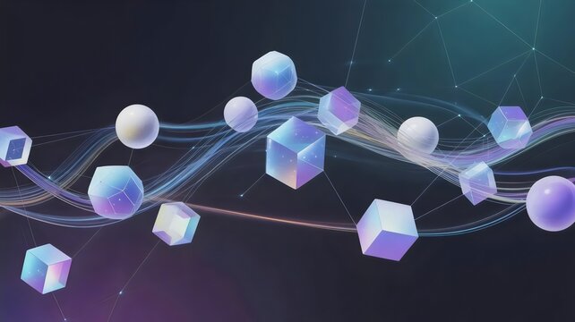 Abstract multi-agent system with geometric nodes &ndash; Ideal for artificial intelligence visuals, network architecture, or swarm logic concepts.